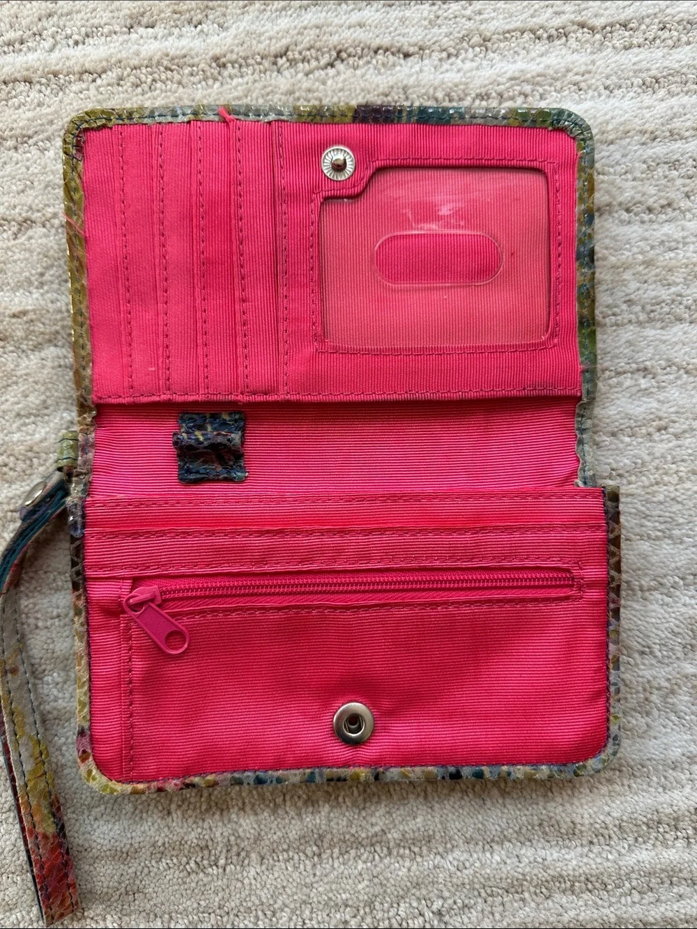 Hobo International Leather Wristlet Wallet Snakeskin Embossed Floral Multicolor